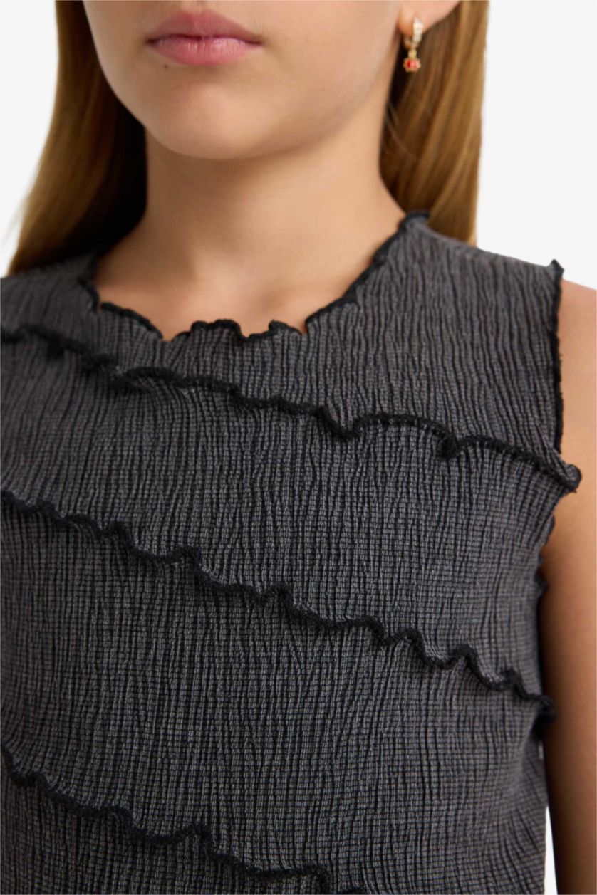 Kız Çocuk - Genç Kız Antasit Melanj Bürümcük Kolsuz Bluz Kız Çocuk