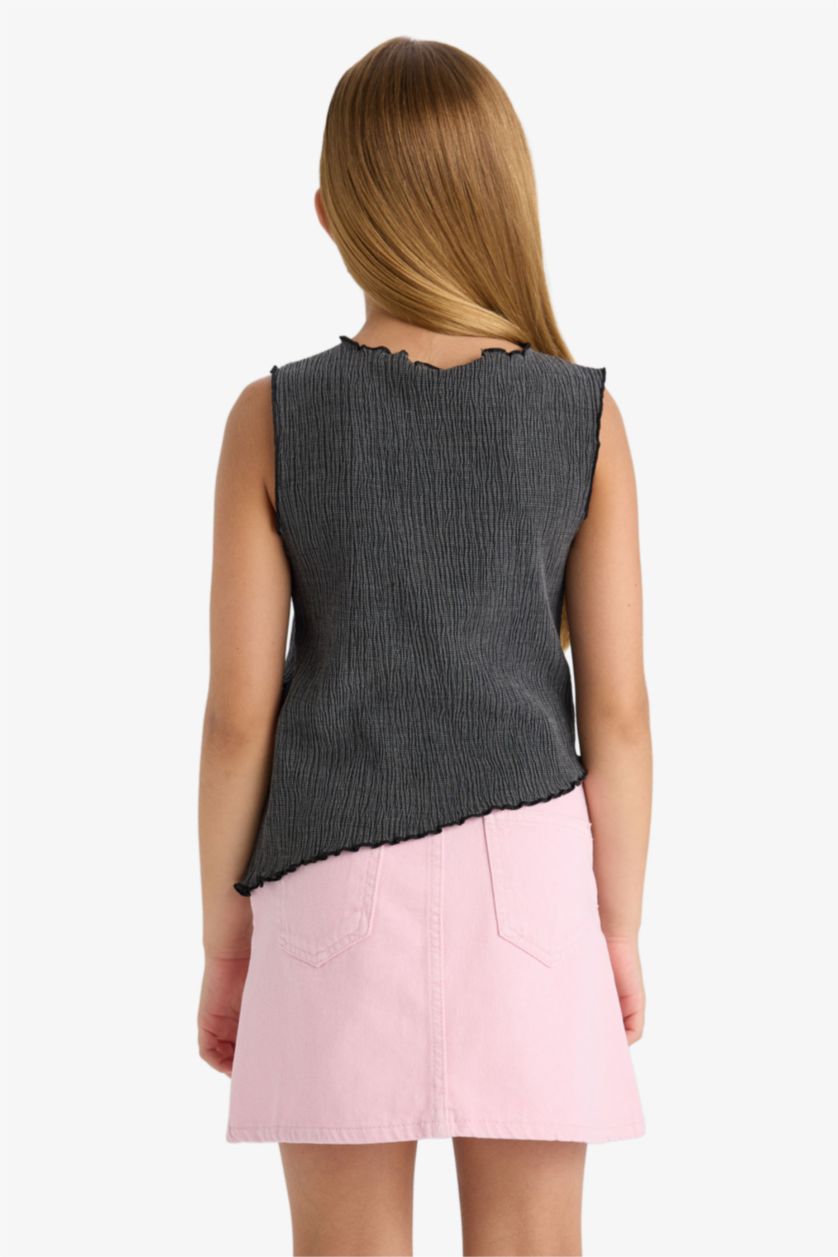 Kız Çocuk - Genç Kız Antasit Melanj Bürümcük Kolsuz Bluz Kız Çocuk