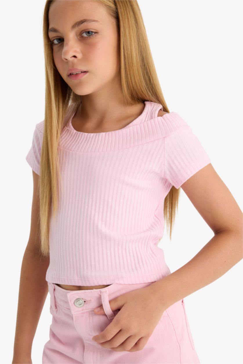 Kız Çocuk - Genç Kız Açık Pembe Kısa Kollu Tişört Kız Çocuk