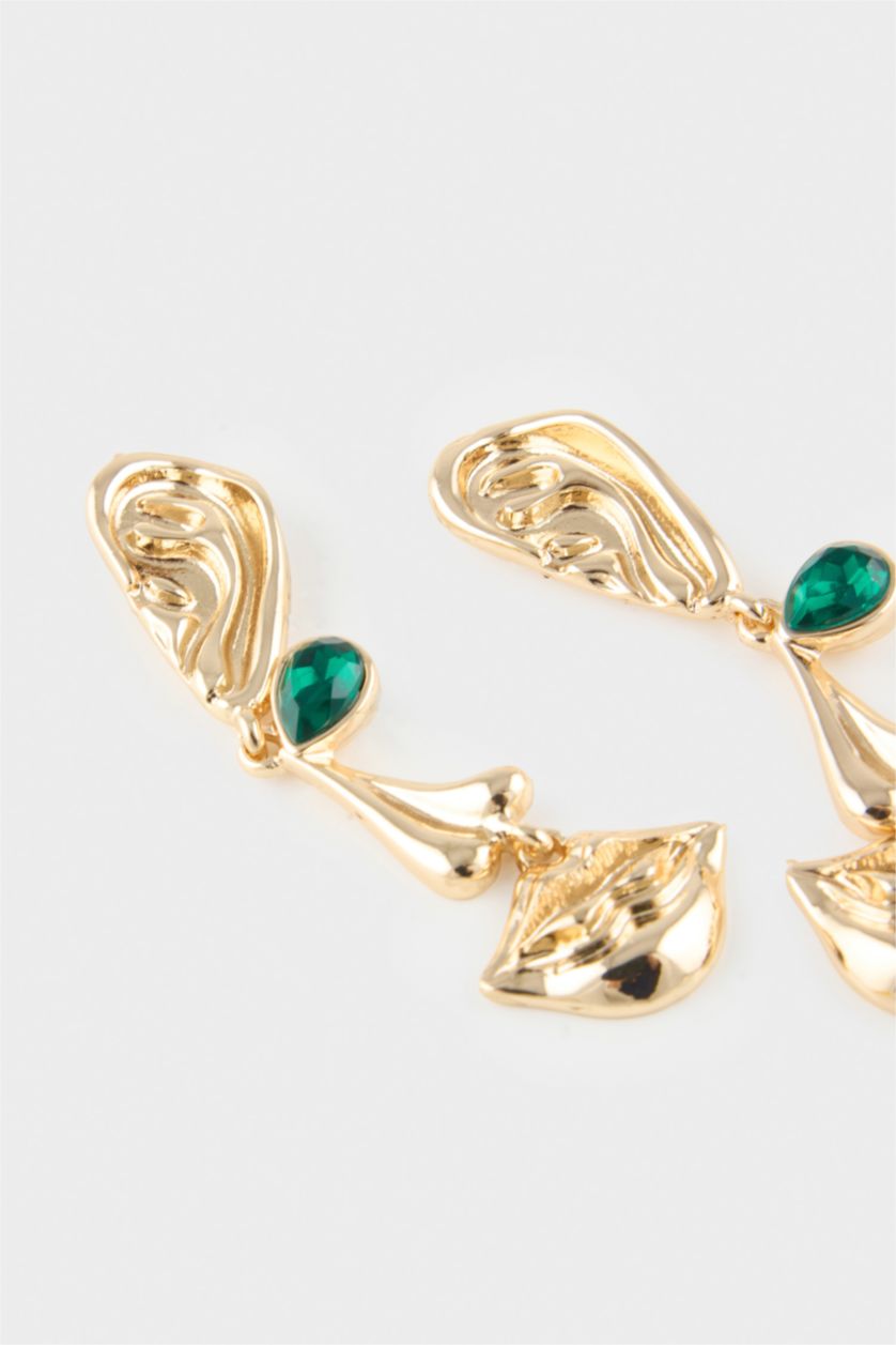 Kadın Altın Kadın Yeşil Taşlı Sallantılı Gold Küpe