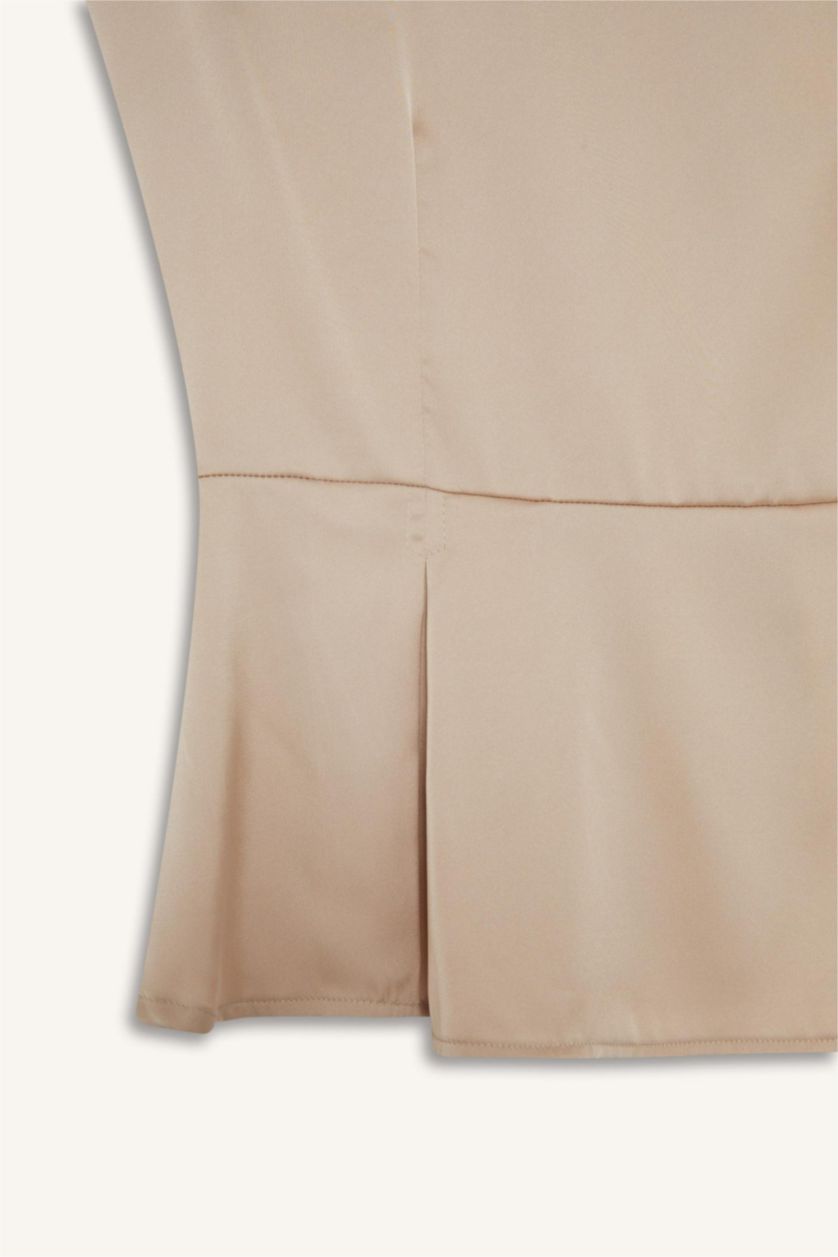 Женщины Бежевый Атласная блузка без рукавов