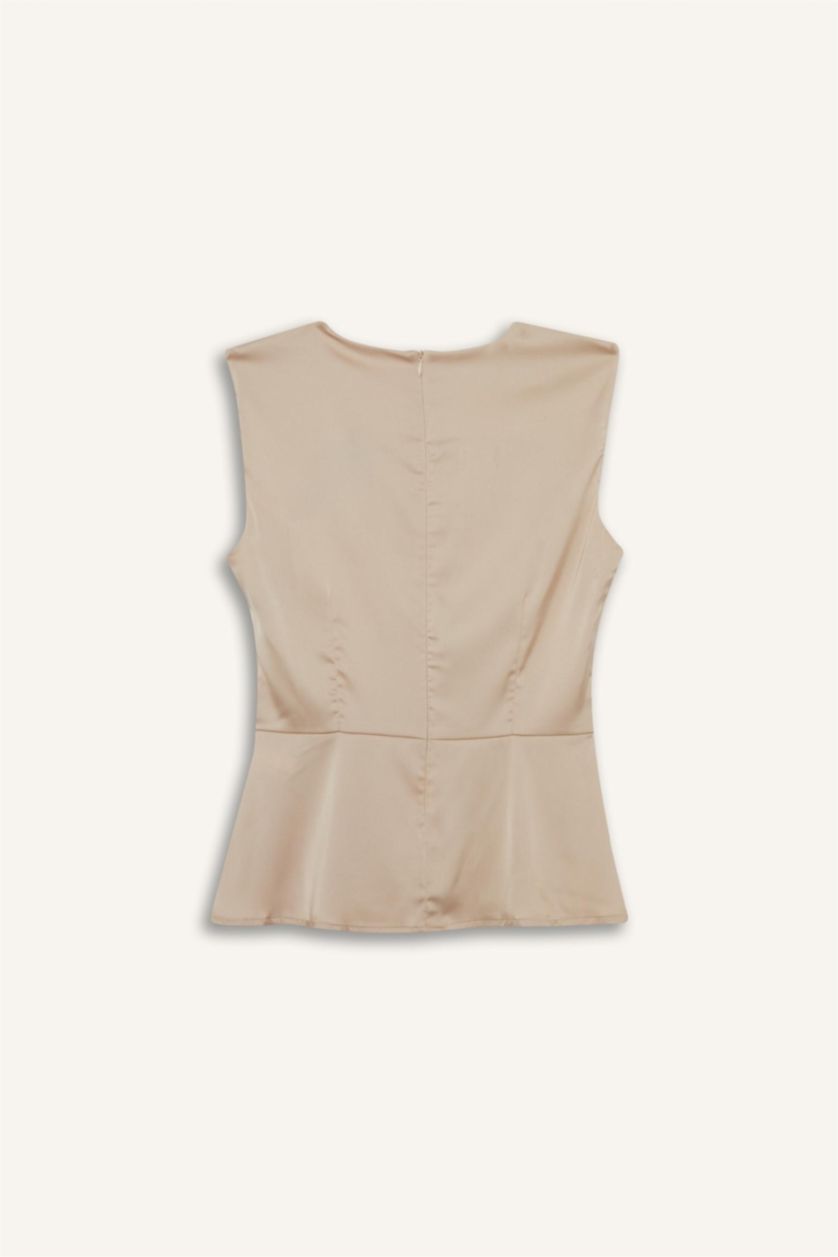 Женщины Бежевый Атласная блузка без рукавов