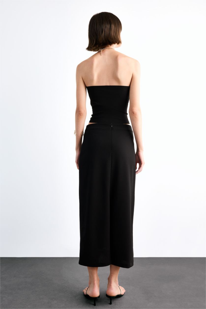 Kadın Siyah Fıtted Twill Midi Etek