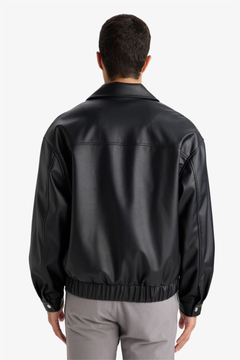 Man Black Faux Leather Jacket