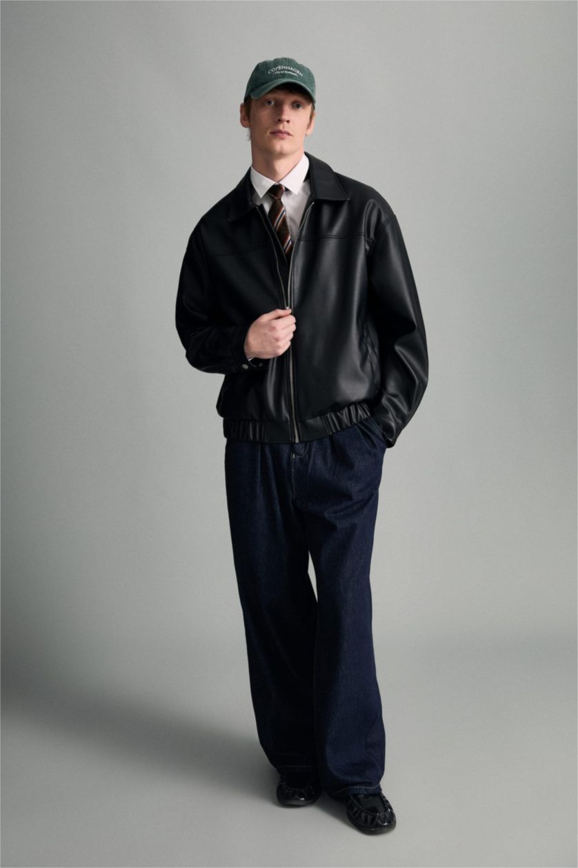 MAN Black Oversize Fit Faux Leather Jacket