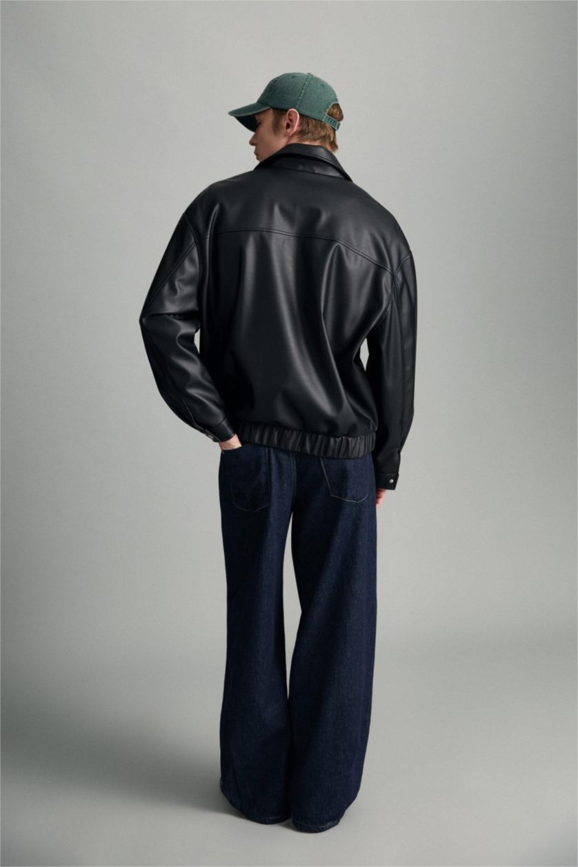 MAN Black Oversize Fit Faux Leather Jacket