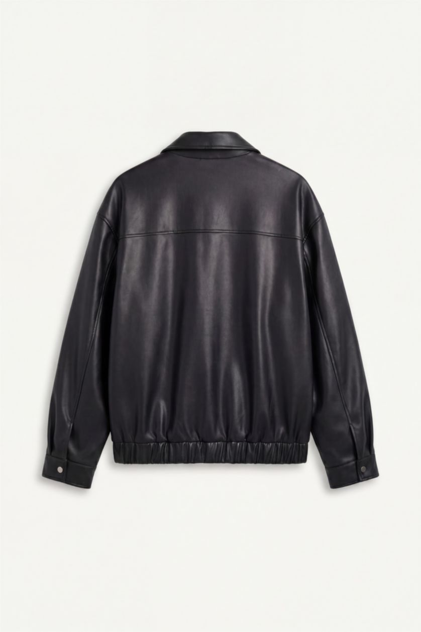 Men Black Oversize Fit Faux Leather Jacket