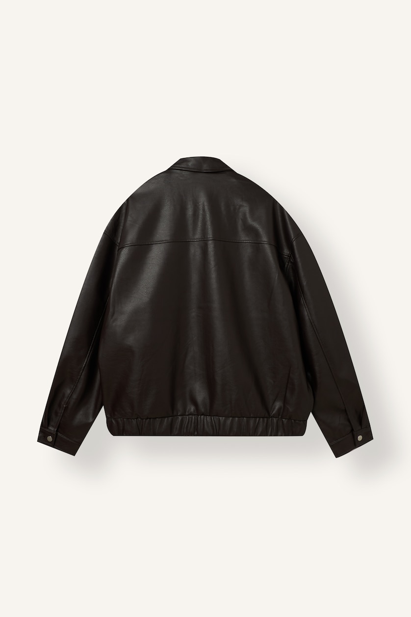 Erkek Koyu Kahve Oversize Suni Deri Ceket
