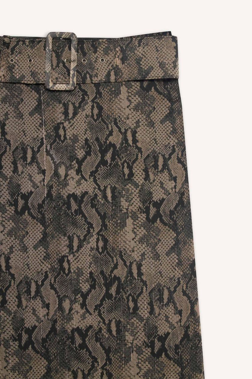 WOMAN Black Regular Fit Patterned Lined Chiffon Midi Skirt