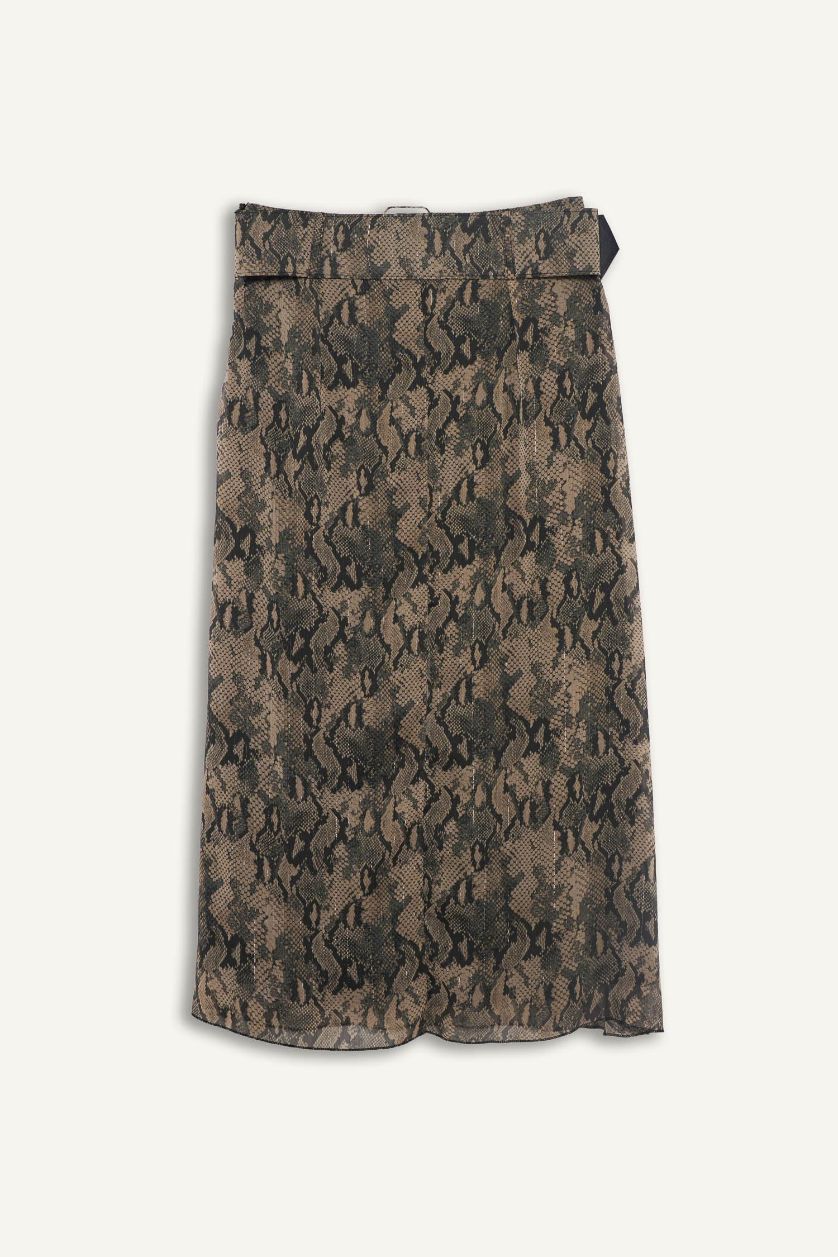 WOMAN Black Regular Fit Patterned Lined Chiffon Midi Skirt