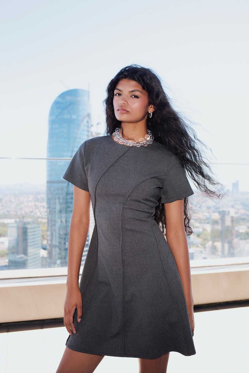 WOMAN Grey Crew Neck Mini Dress