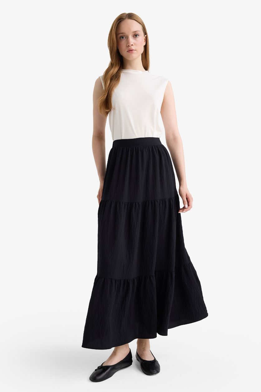WOMAN Black A Cut Maxi Skirt
