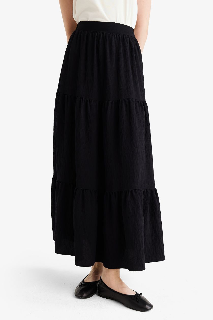 WOMAN Black A Cut Maxi Skirt