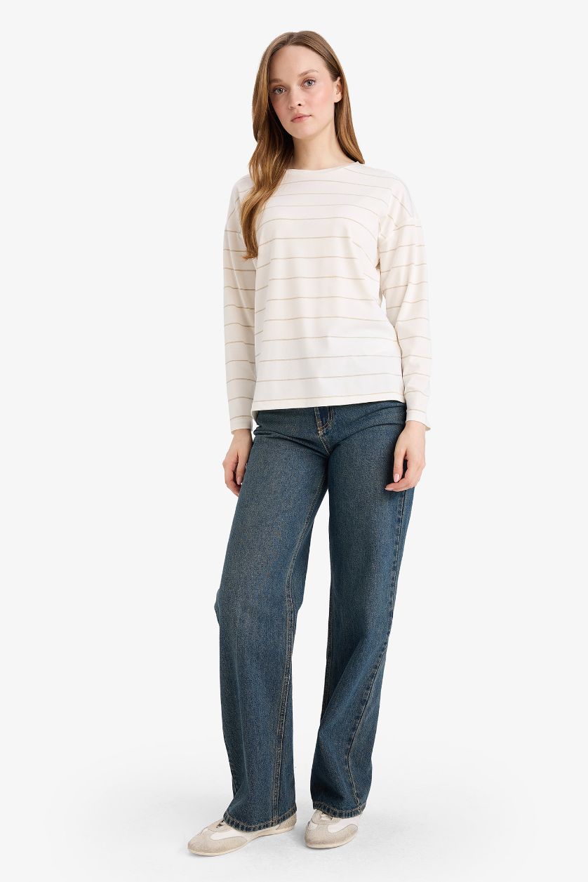 WOMAN Ecru Relax Fit Crew Neck Long Sleeve T-Shirt