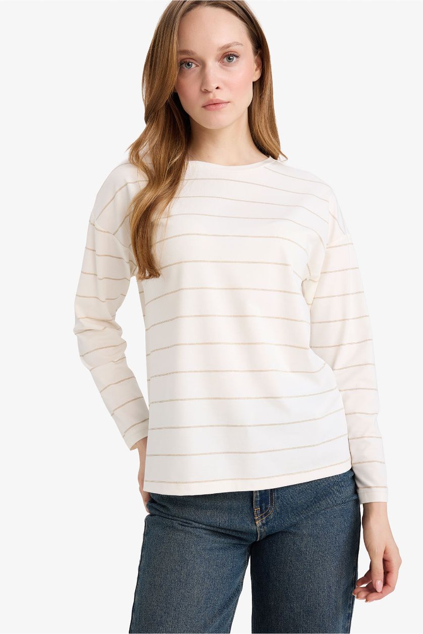 WOMAN Ecru Relax Fit Crew Neck Long Sleeve T-Shirt