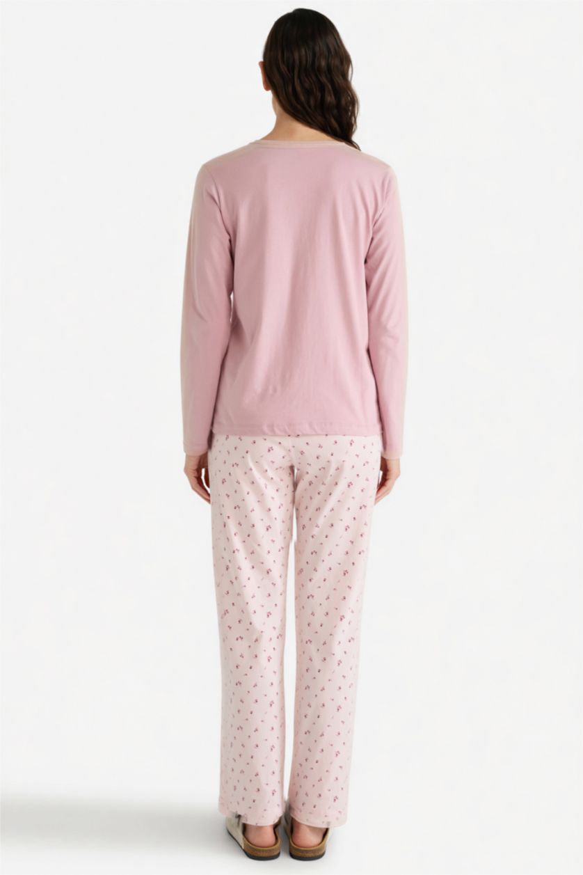 Woman Light Pink Fall in Love Regular Fit Top Bottom 2 Piece Pajama Set