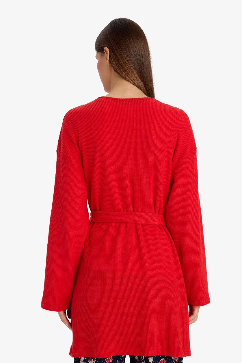 نساء أحمر روب نوم وافل قصة عادية بياقة شال Fall in Love من