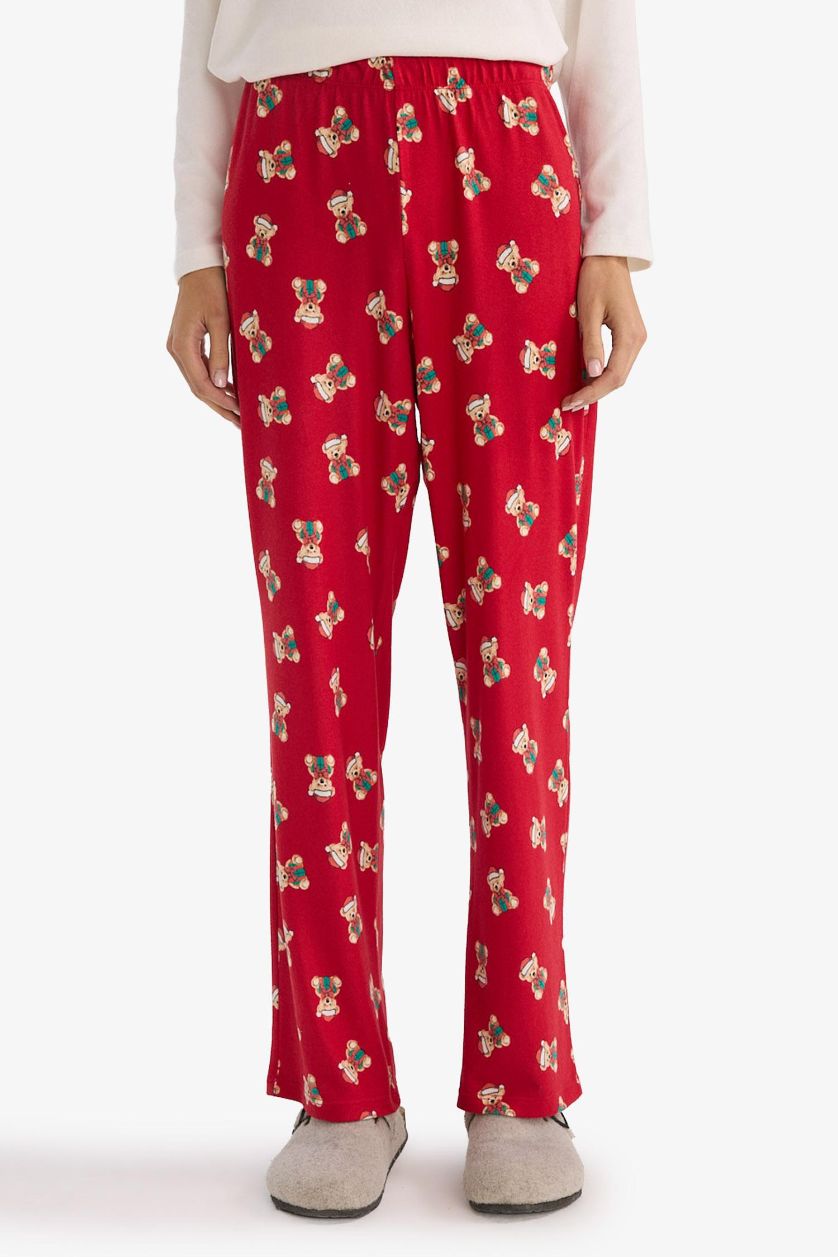 Woman Red Christmas Themed Regular Fit Long Sleeve Top Bottom 2 Piece Set