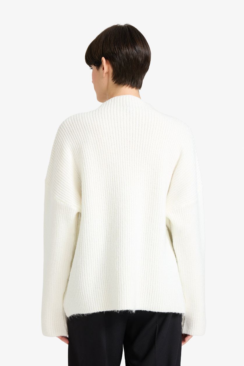 FEMME Écru Pull en tricot oversize à col montant