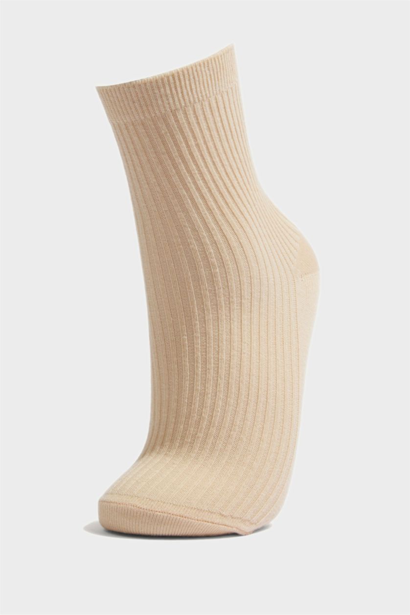 Kız Çocuk - Genç Kız Açık Kahve 5'li Pamuklu Uzun Çorap Kız Çocuk