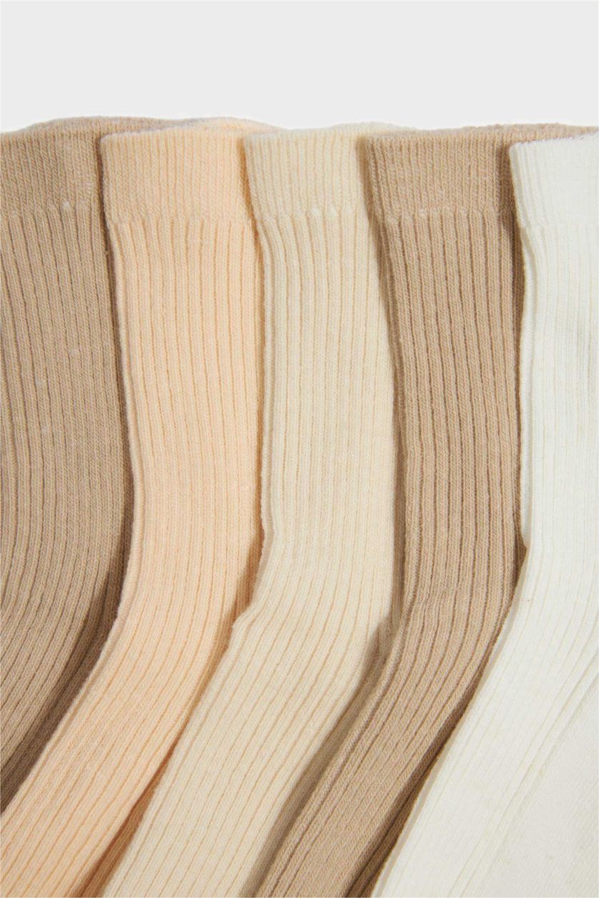 Kız Çocuk - Genç Kız Açık Kahve 5'li Pamuklu Uzun Çorap Kız Çocuk