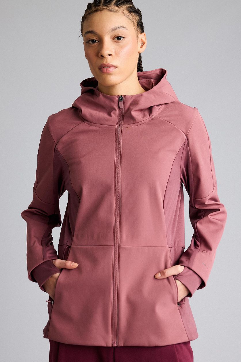 WOMAN Light Bordeaux Waterproof Slim Fit Hooded Zippered Softshell Jacket