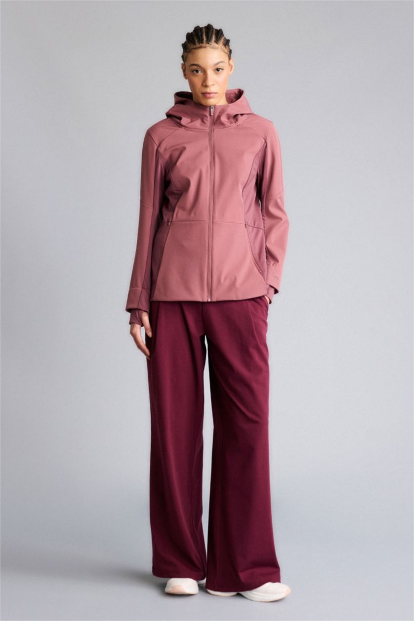 WOMAN Light Bordeaux Waterproof Slim Fit Hooded Zippered Softshell Jacket