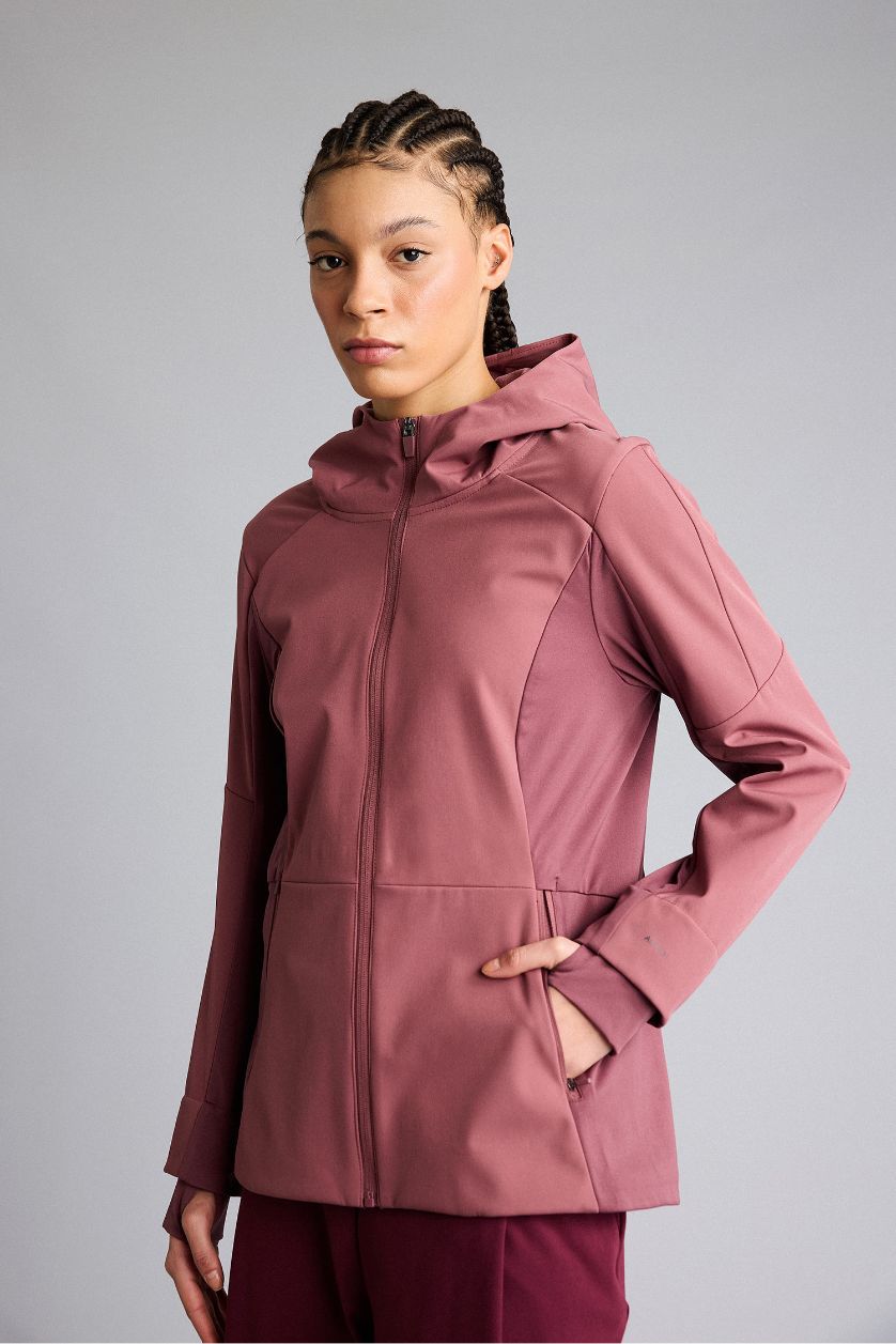 WOMAN Light Bordeaux Waterproof Slim Fit Hooded Zippered Softshell Jacket