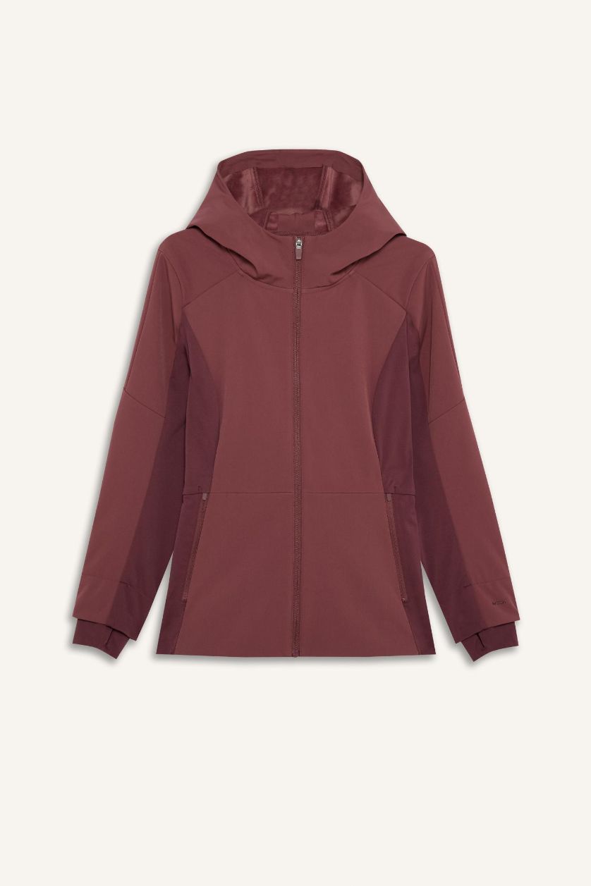 WOMAN Light Bordeaux Waterproof Slim Fit Hooded Zippered Softshell Jacket
