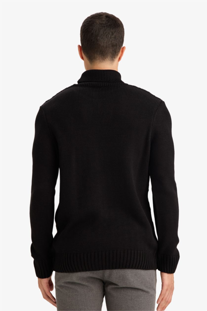 HOMME Noir Pull en tricot à col montant Coupe standard