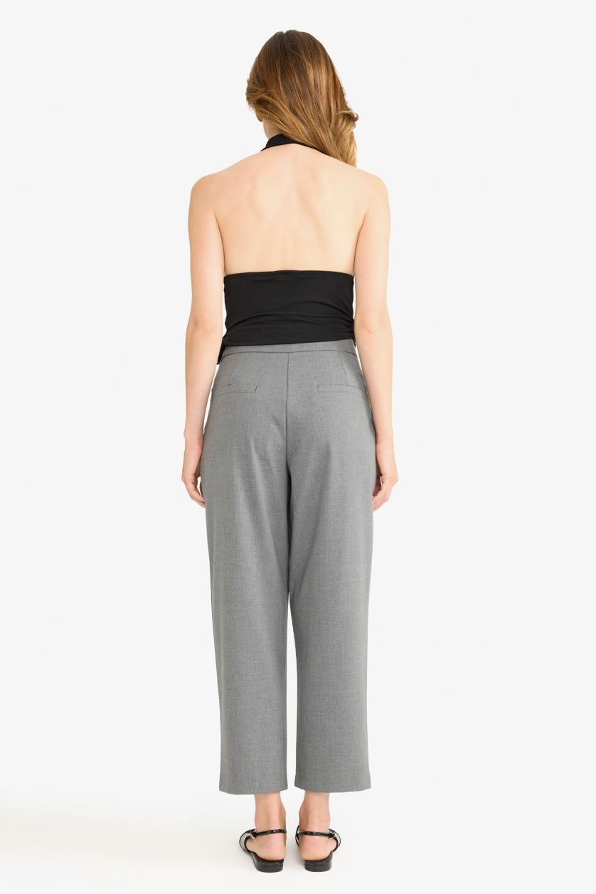 Kadın Gri Barrel Fıt Kısa Paça Bilek Boy Pantolon