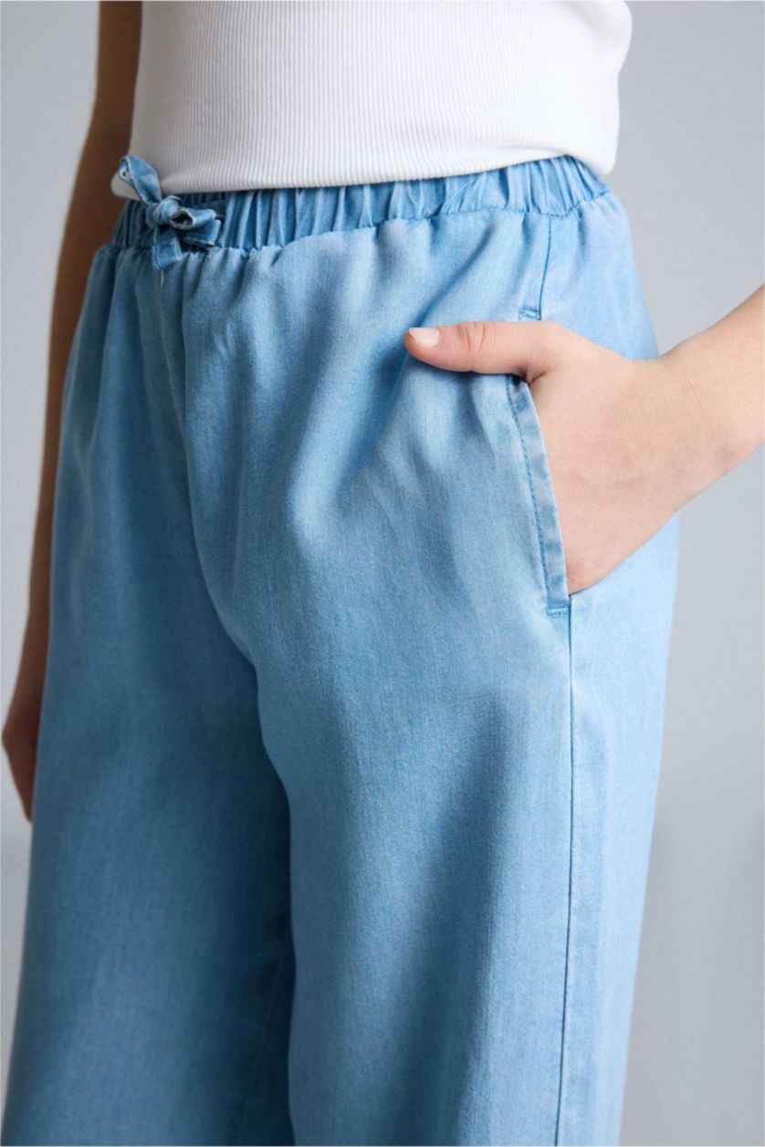 Kız Çocuk - Genç Kız Buz Mavi Geniş Paça Jean Pantolon Kız Çocuk