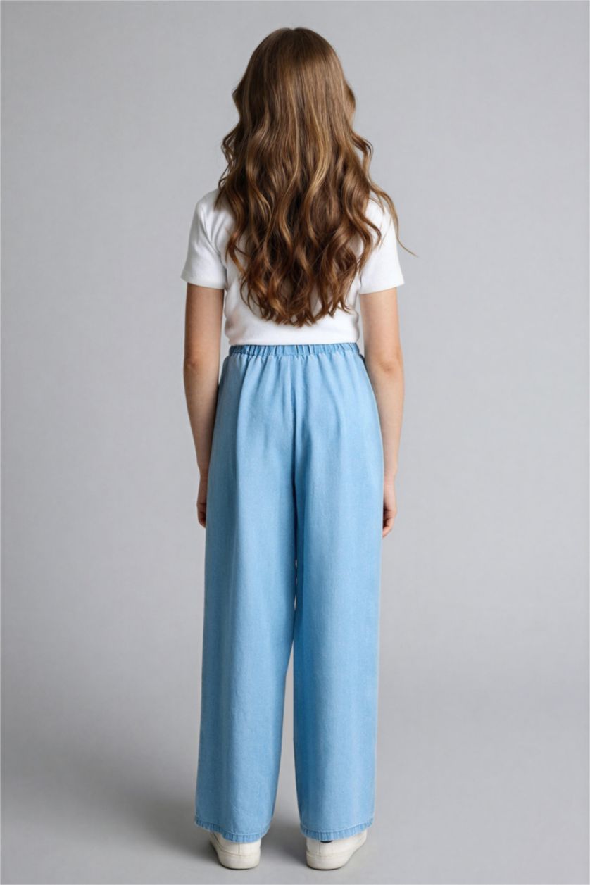 Kız Çocuk - Genç Kız Buz Mavi Geniş Paça Jean Pantolon Kız Çocuk