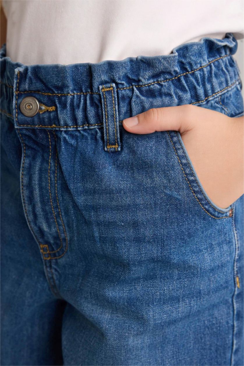 بنات أزرق بنطرون جينز بناتي بيبرباج وبرجل واسع