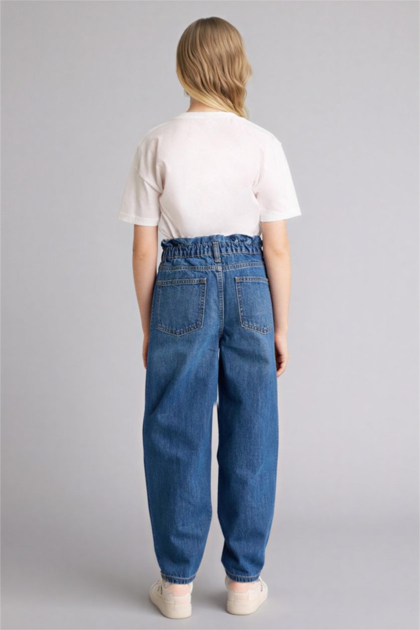 GIRLS & TEENS Blue Paperbag Fit Denim Trousers