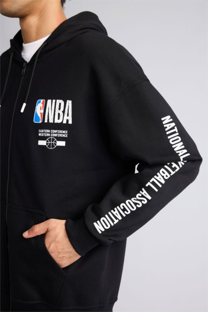 Erkek Siyah NBA Wordmark Oversıze Kapüşonlu Hırka