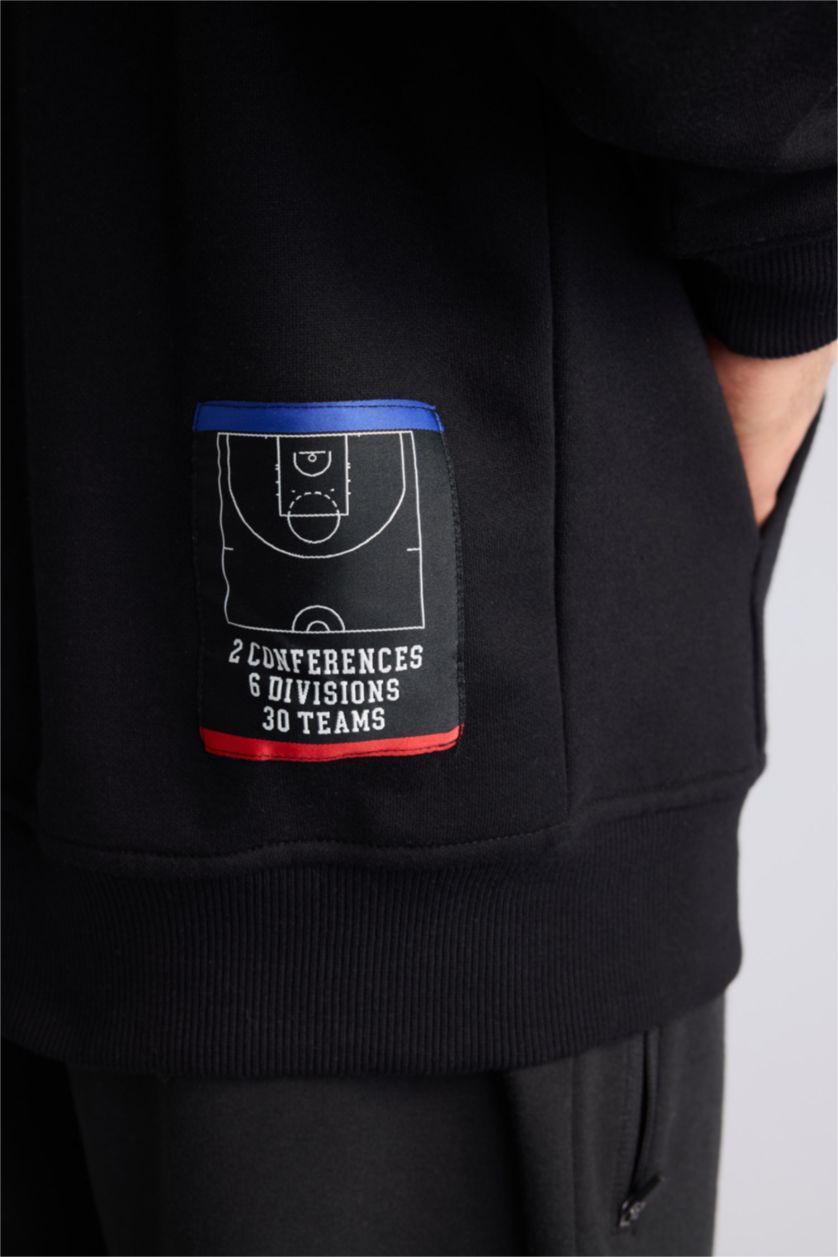 Erkek Siyah NBA Wordmark Oversıze Kapüşonlu Hırka