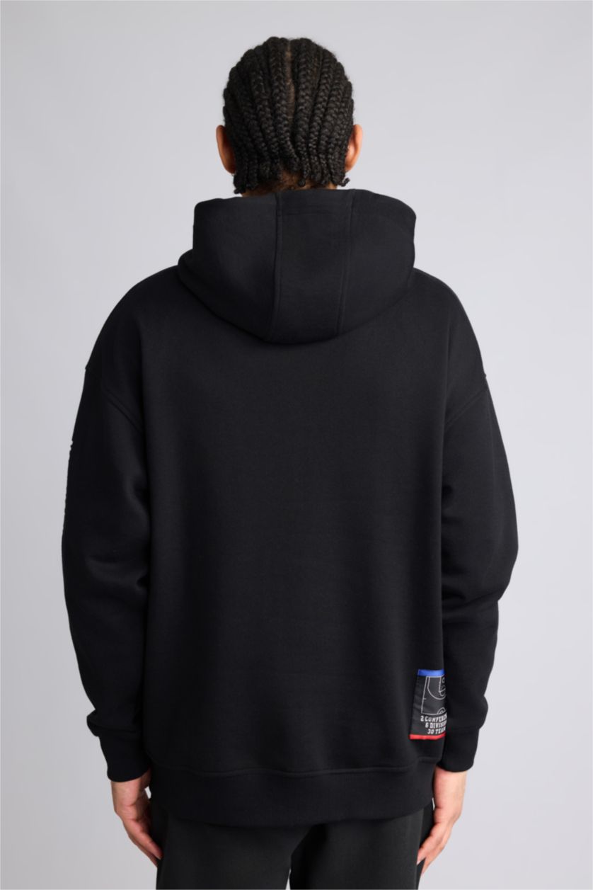 Erkek Siyah NBA Wordmark Oversıze Kapüşonlu Hırka