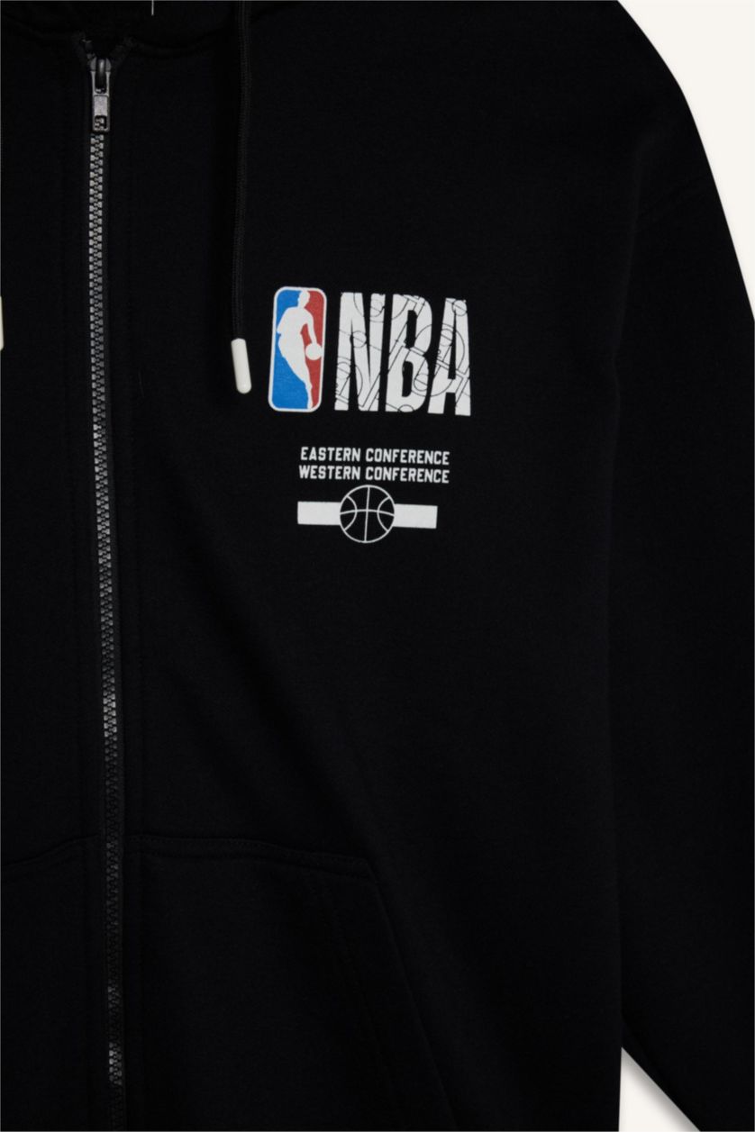 Erkek Siyah NBA Wordmark Oversıze Kapüşonlu Hırka
