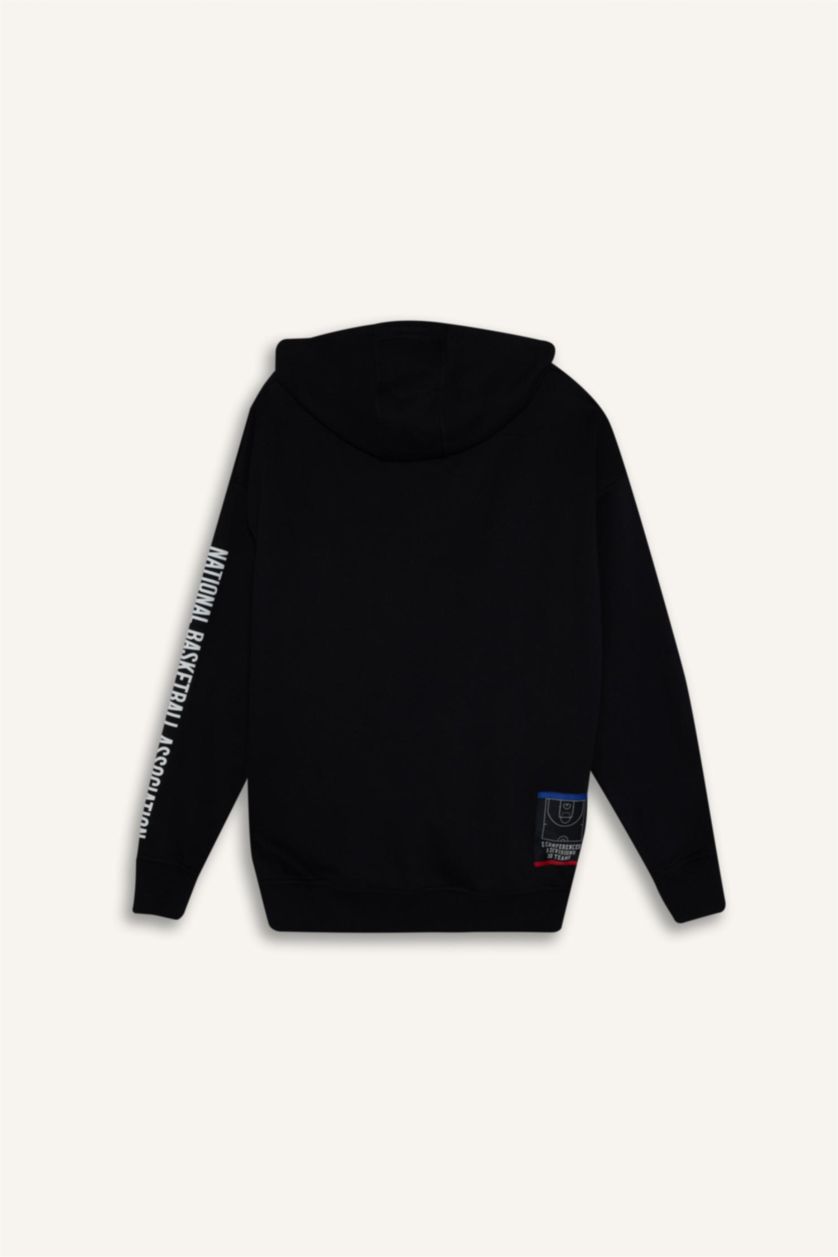 Erkek Siyah NBA Wordmark Oversıze Kapüşonlu Hırka