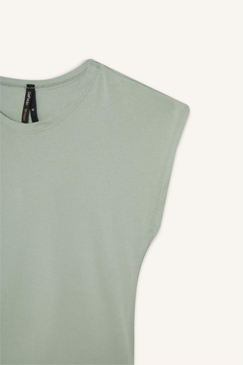 Woman Khaki Slim Fit Crew Neck Short Sleeve T-Shirt