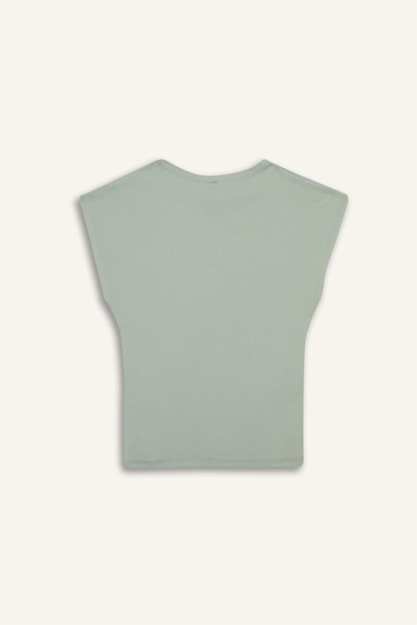 Woman Khaki Slim Fit Crew Neck Short Sleeve T-Shirt