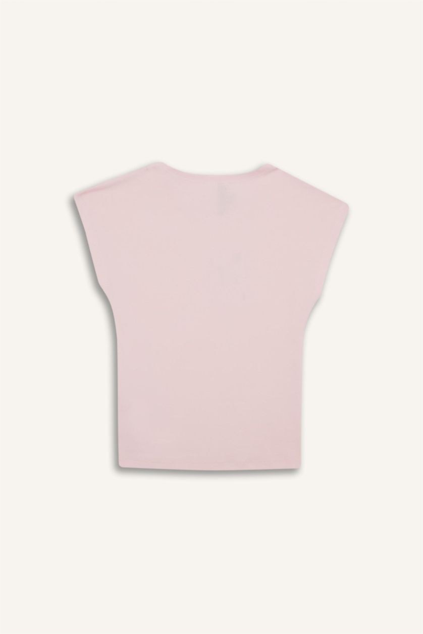 Kadın Pembe Fıtted Bisiklet Yaka Kısa Kollu Tişört