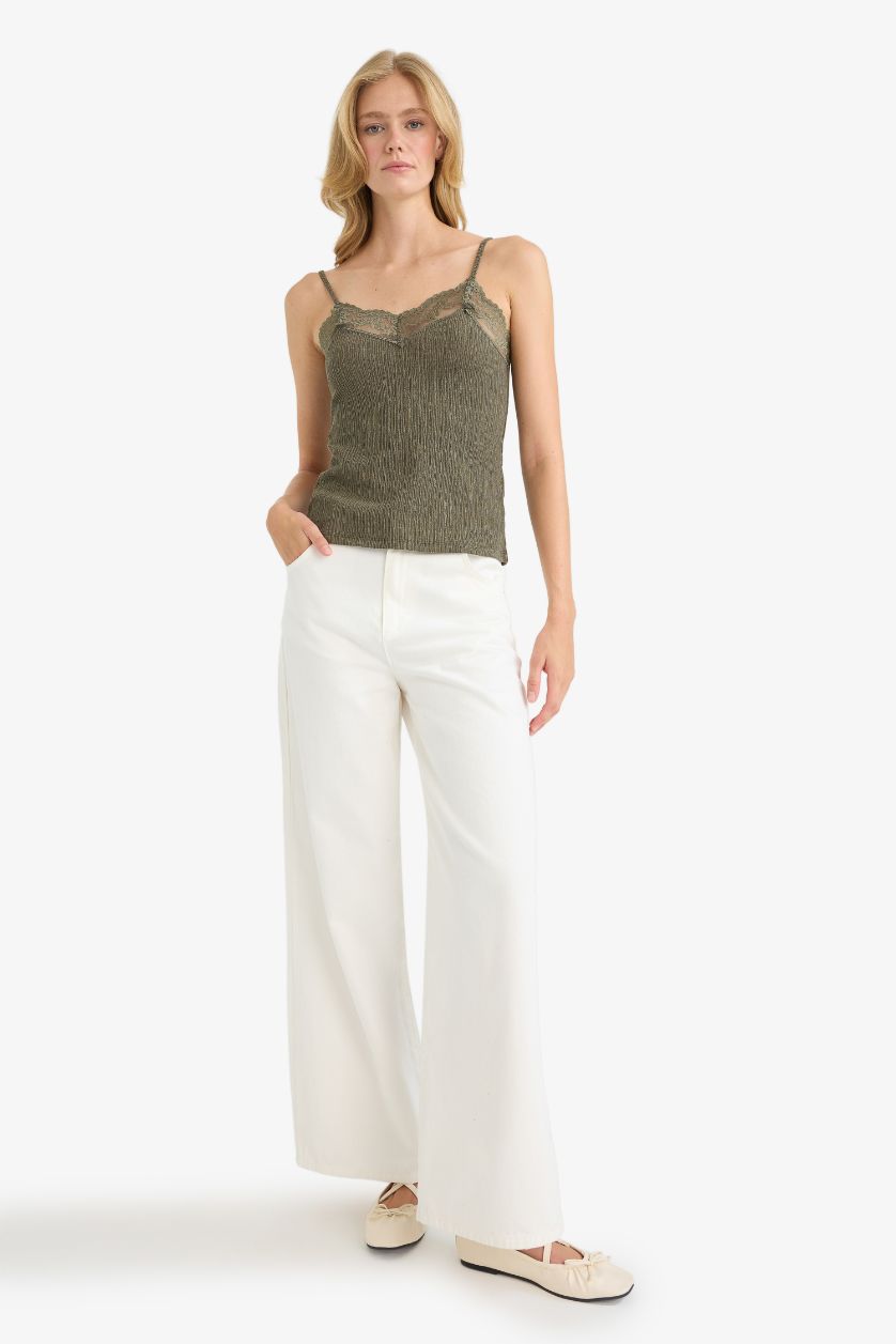 Kadın Haki Fitted Bürümcük Dantel Atlet