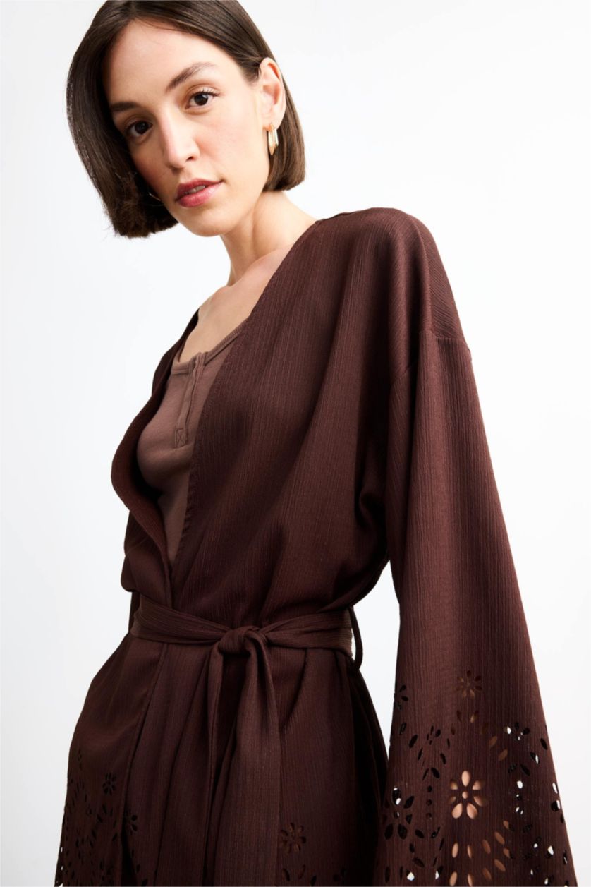 Kadın Kahve Fıtted Bürümcük Uzun Kollu Bluz