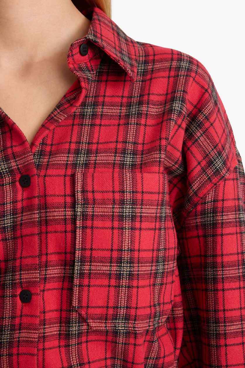 WOMAN Red Overshirt Fit Plaid Long Sleeve Shirt