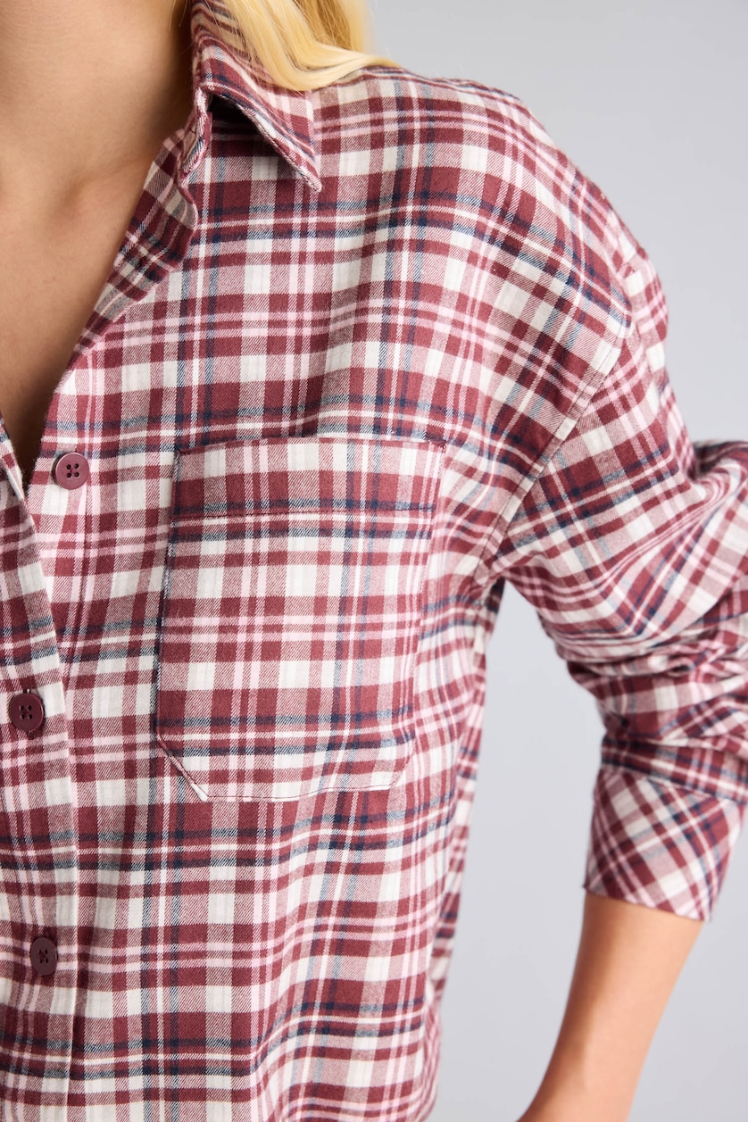 Women Bordeaux Flanel Long Sleeve Shirt