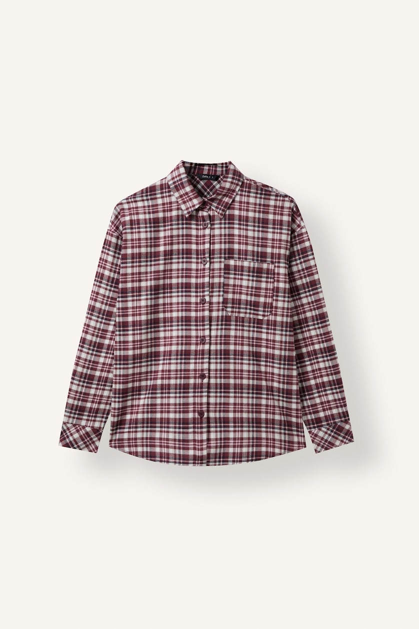 Women Bordeaux Flanel Long Sleeve Shirt