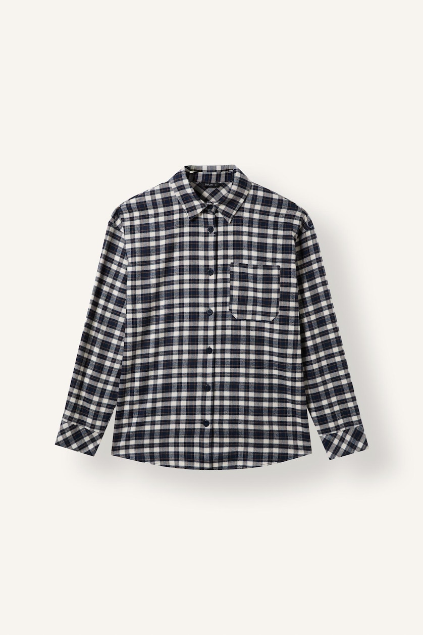 Women NAVY Flanel Long Sleeve Shirt