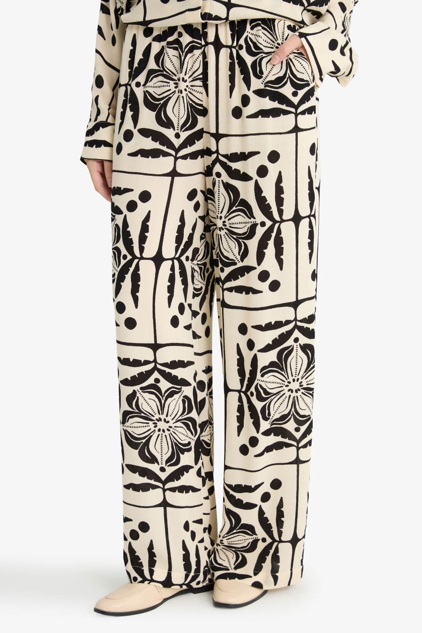 Woman Ecru Girl Straight Wide Leg Crinkle Viscose Trousers